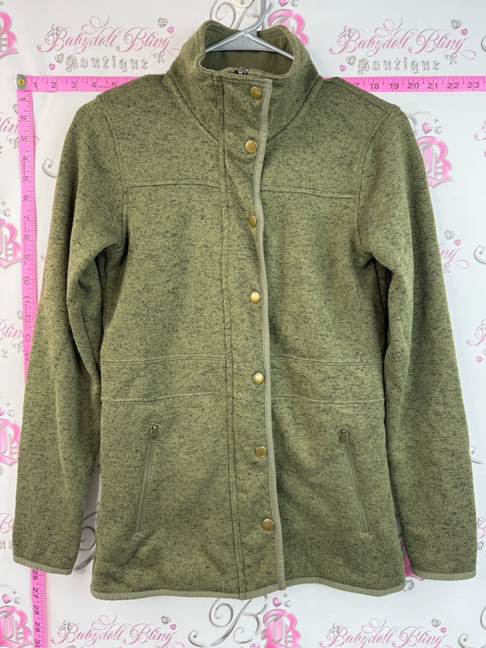Eddie Bauer long sleeve coat jacket Olive Green Fleece Snap-Front Jacket
